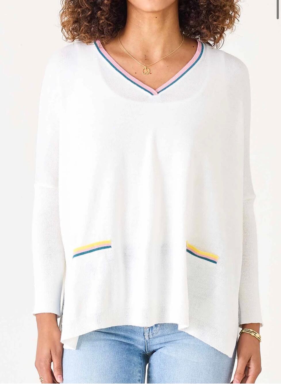 Mersea Catalina Triple Crown V-Neck Sweater Driftwood Ringer One Size OS